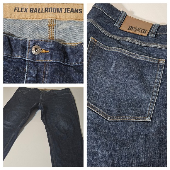 Duluth Trading Jeans Mens 46x32 Ballroom Flex Stretch Denim Blue DARK WASH EUC - Picture 1 of 10